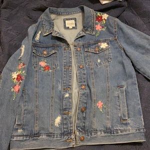 Adorable flower embroidered denim jacket